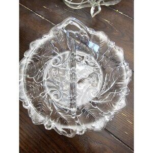 Unmarked Mid Century Vintage Clear Cut Glass Sectioned Bowl